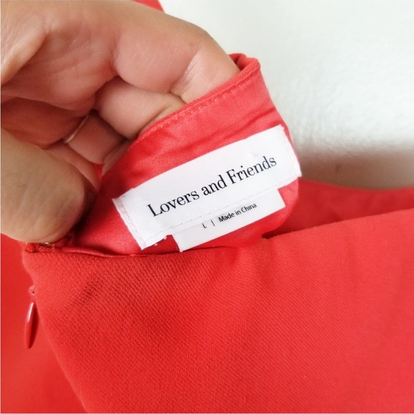 LOVERS + FRIENDS Lazo Blood Orange Midi Dress Leg Slit Asymmetrical Strap US L - Picture 9 of 11